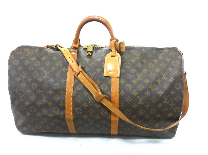 Louis Vuitton Keepall 60 bandoulier monogram Brown Leather  ref.87854
