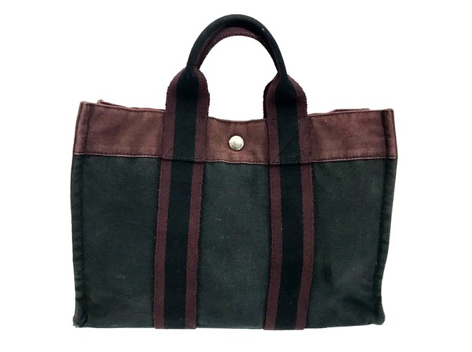 Hermès Toto Bag Coton Bordeaux Gris anthracite  ref.87912