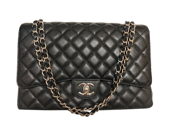 Chanel Maxi Timeless double flap Black Leather  ref.87923