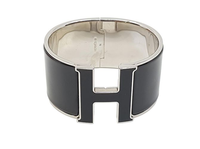 Hermès Pulsera Clic H Negro Plata