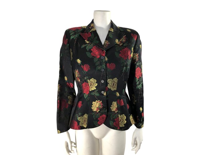 Thierry Mugler Floral motif jacket Black Multiple colors Silk Polyester  ref.87942