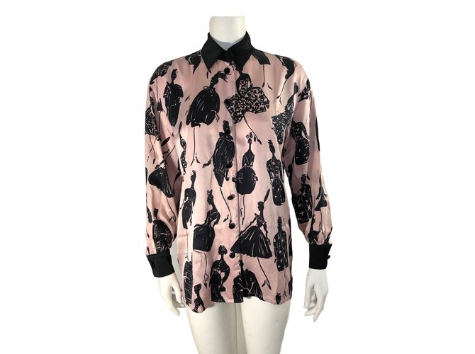 Escada Vintage shirt Black Pink Silk  ref.87945