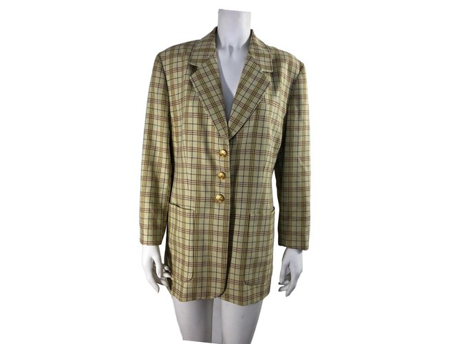 Louis Féraud Blazer style jacket Brown Light green Silk Wool ref
