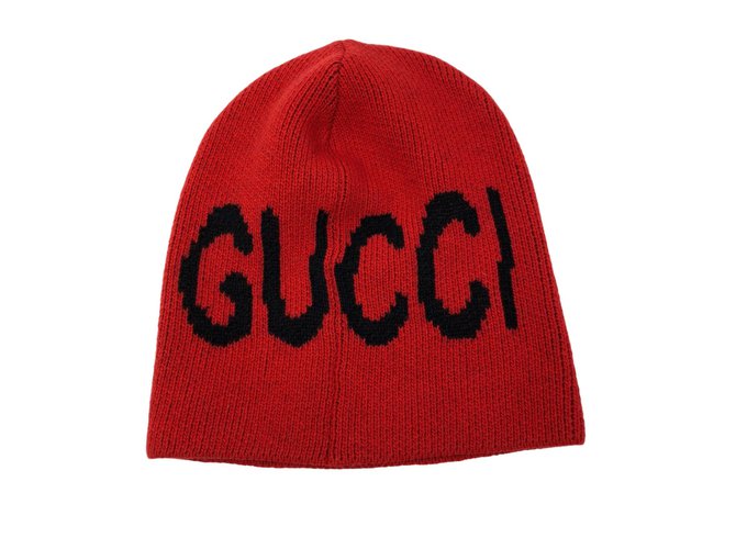Gucci Gorrita tejida Negro Roja Lana  ref.87951