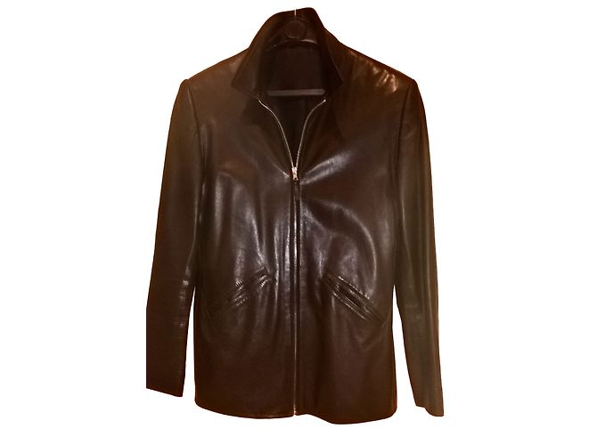 Giacca Smalto in pelle nera con zip Nero