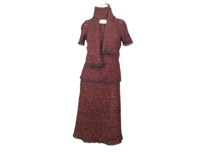 Chanel 3-Piece Dress Red Mohair  ref.88002