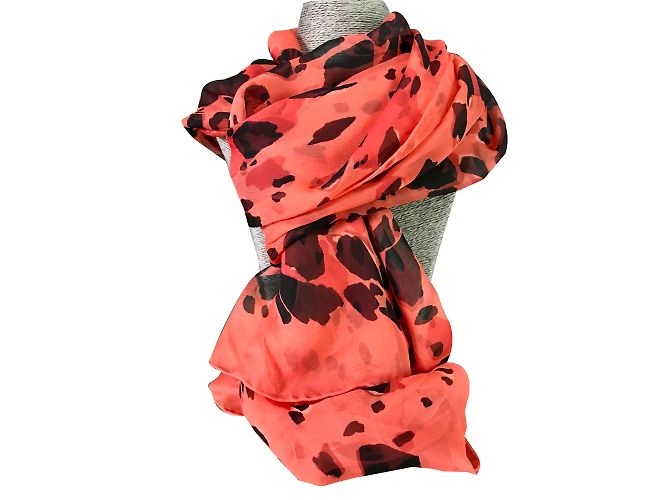 Sciarpa Burberry in seta arancio corallo e nero Multicolore