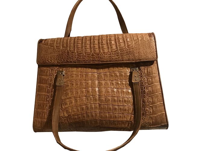 Autre Marque Bolsa de couro de crocodilo caramelo
