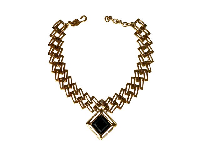 Guy Laroche Vintage necklace Plaqué or Noir Doré  ref.88157