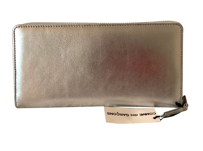 Comme Des Garcons Continental travel wallet Silvery Leather  ref.88183