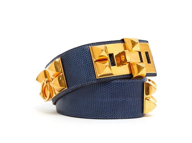 Hermès Cdc medor fr75 lizard blue Golden Exotic leather  ref.88258