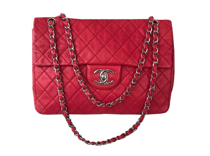Chanel Maxi jumbo Red Leather  ref.88273