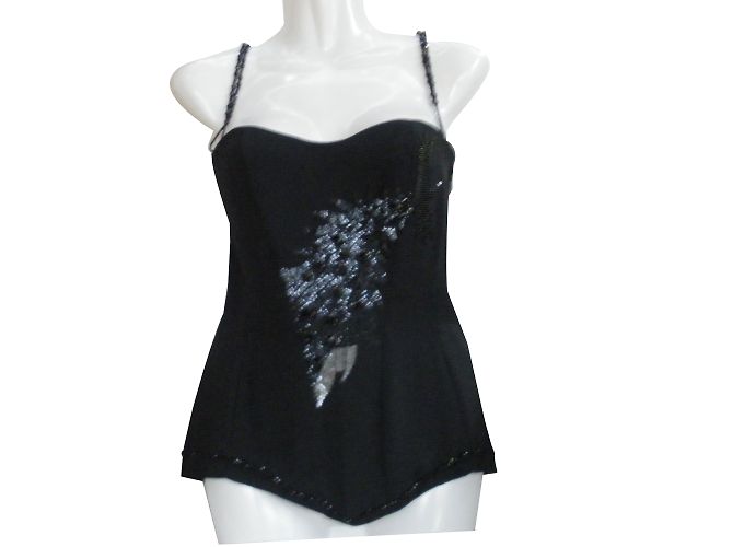 Autre Marque Bustier Schwarz mit Pailletten und Strass Größe 38