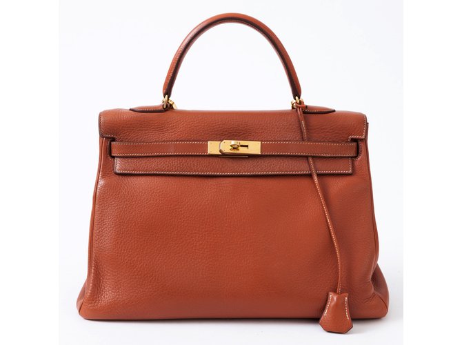 Hermès Kelly bag 35 Camel leather shoulder strap Taurillon Clémence in very good condition! Golden  ref.88422