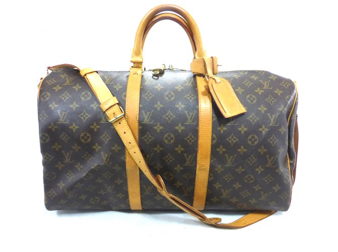 Louis Vuitton KEEPALL 50 BANDOULIERE MONOGRAM Brown Leather  ref.88453