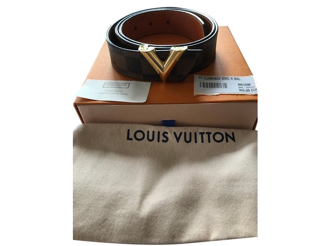 Louis Vuitton Damiers Ébène avec boucle V Cuir Chocolat  ref.88487