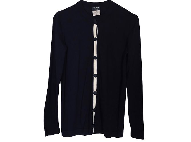 Strickjacke Chanel Marineblau Baumwolle Wolle