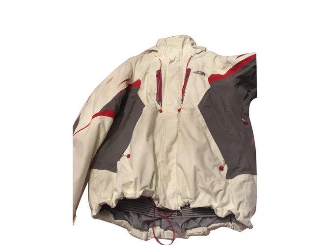 The North face ski jacket Red Grey Eggshell Synthetic  ref.88520