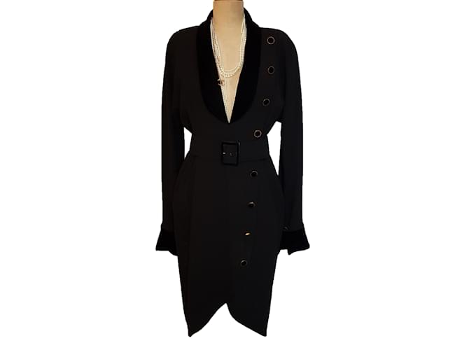 Chanel Coat dress Black Wool  ref.88571