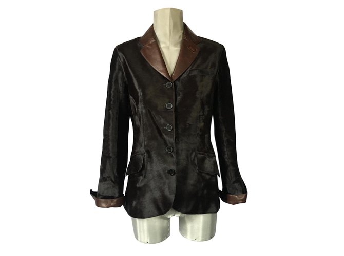 Hermès Jackets Chocolate Ebony Leather Pony-style calfskin  ref.88598