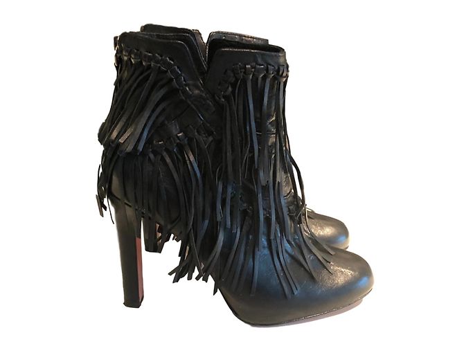 Botines con flecos de cuero negro Jean Michel Cazabat
