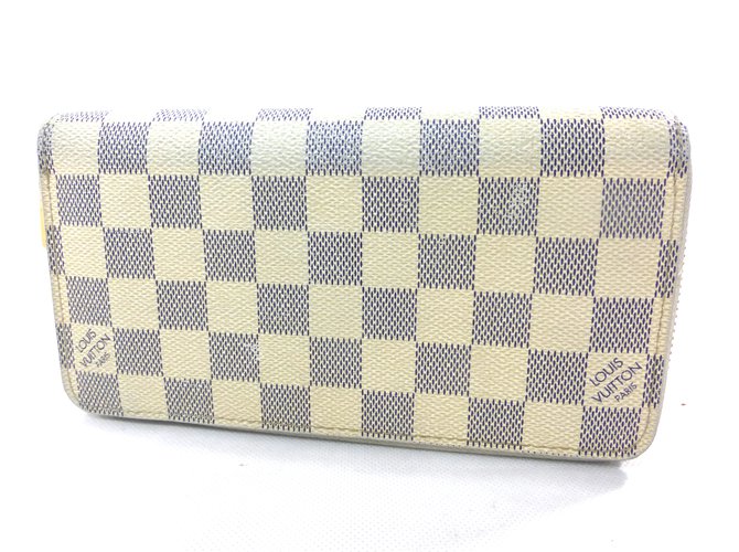 Louis Vuitton Zippy damier azur wallet Beige Eggshell Leather  ref.88779