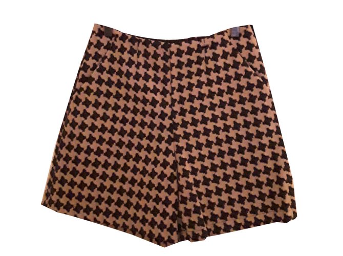 Twin Set Houndstooth Shorts Brown Beige Wool Acrylic  ref.88813