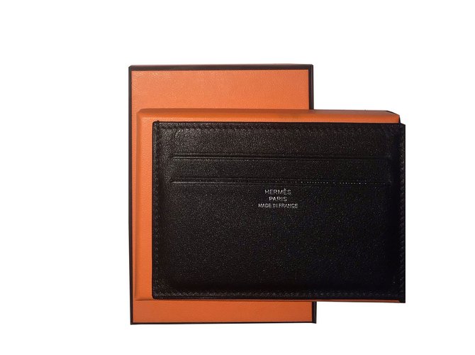 Hermès Citizen Twill Card Holder Black Leather  ref.88855