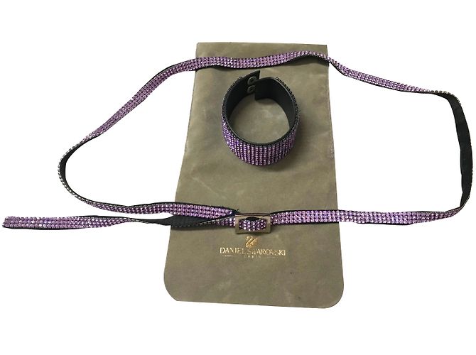 Conjunto de Pulseira e Cinto Swarovski Cristais Lilás Lavanda