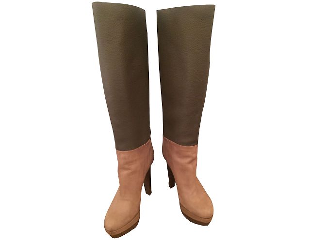 Sergio Rossi leather platform boots khaki