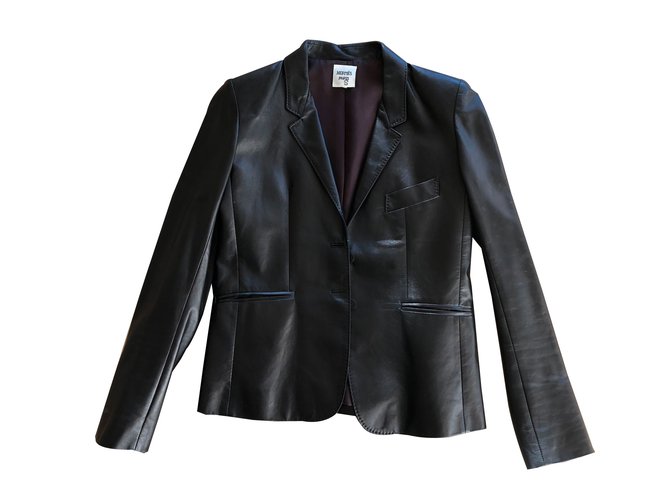 Hermès jaqueta cozinheiro preto Couro  ref.88974