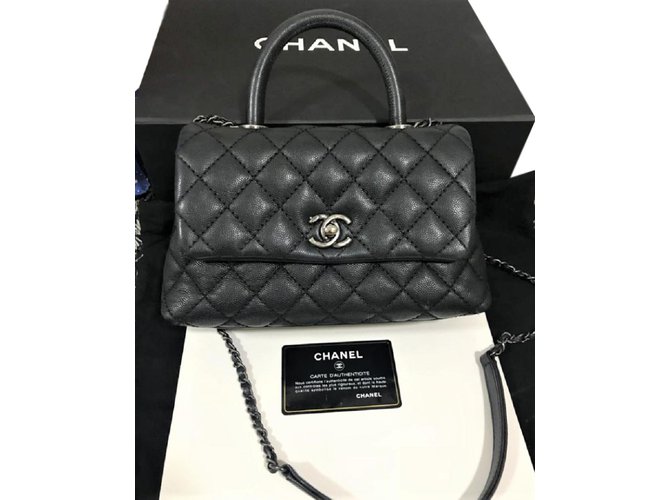 Chanel Black Caviar Coco Mini Tasche Schwarz Leder  ref.88977