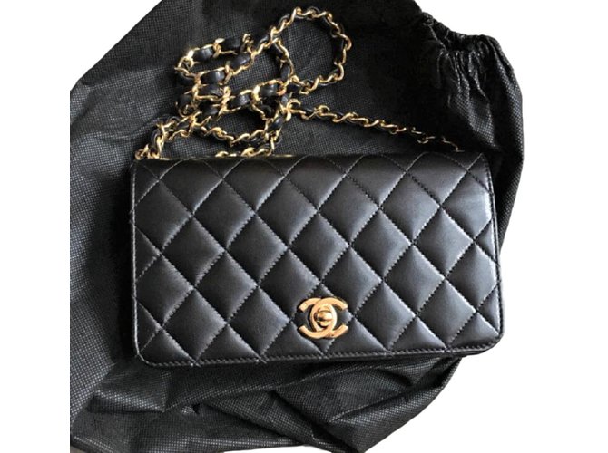 Wallet On Chain Chanel WOC Vintage Negro Cuero  ref.88979