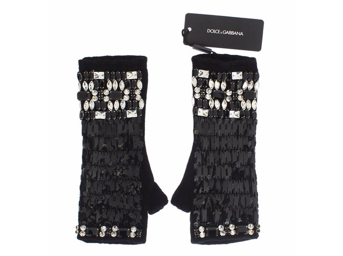 Dolce & Gabbana Gloves Black Cashmere Crystal  ref.88996