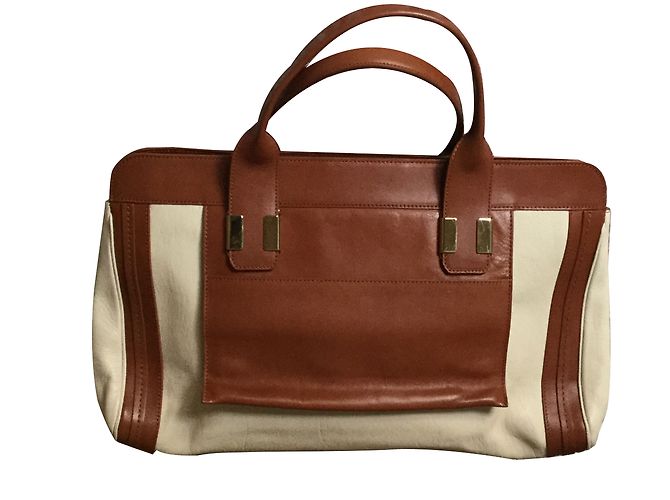 Chloé Alice GM Handtasche Leder Cremefarben Aus weiß
