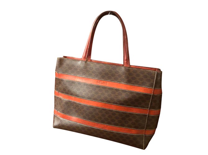Céline Handbags Orange Dark brown Leather  ref.89017