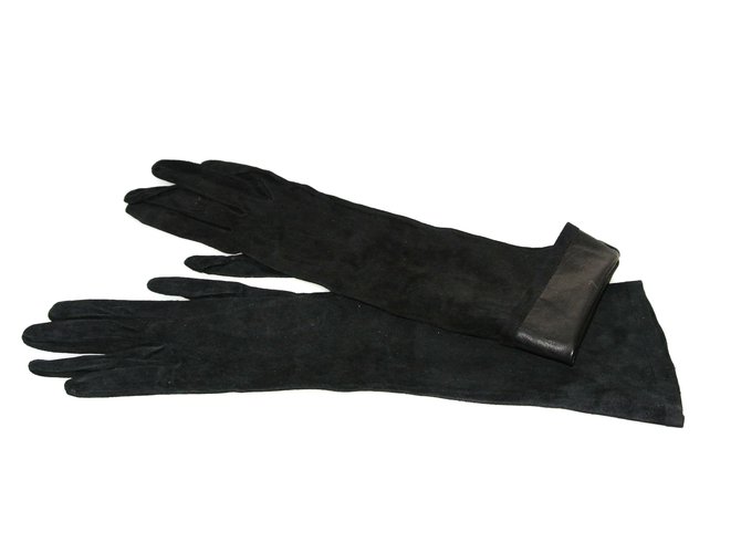 Christian Dior Handschuhe Schwarz Wildleder  ref.89025