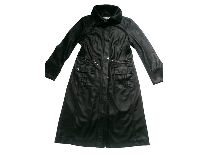 Balmain Coats, Outerwear Black Polyester Polyurethane  ref.89106