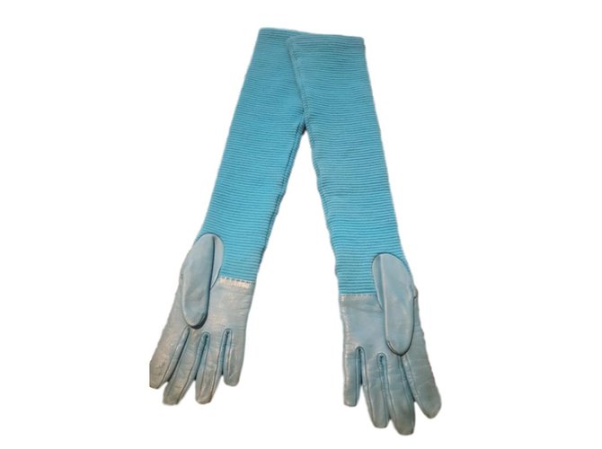 Chanel Handschuhe Blau Wolle Lammfell  ref.89148