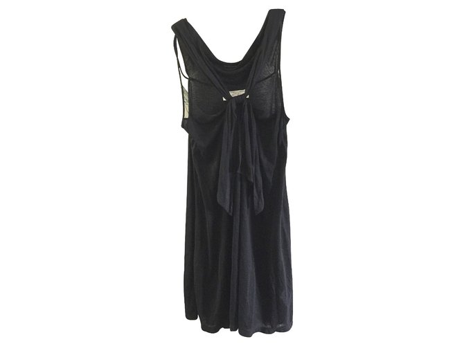 Vanessa Bruno Athe Linen mix dress with lace Black Viscose  ref.89177