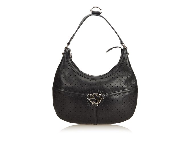 Gucci Perforated Leather Reins Hobo Black  ref.89223