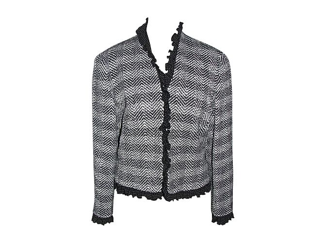 Escada Wool blend blazer with ruffles and silk lining Black White