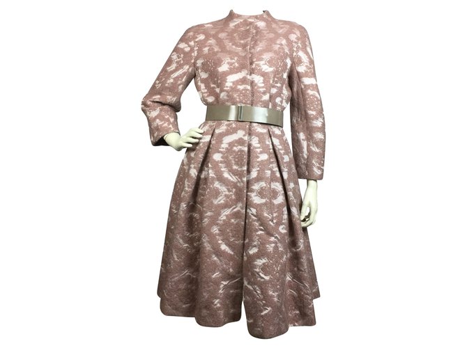 Christian Dior Mohair-Mantel mit Ledergürtel Pink Taupe Seide Wolle Polyamid  ref.89290