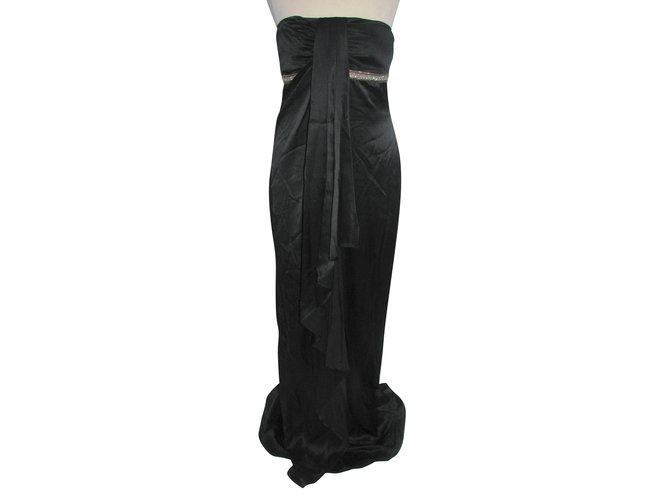 Marchesa Strapless silk gown Black Silvery  ref.89319