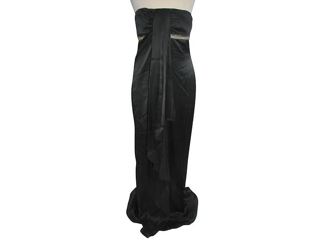 Marchesa Notte schwarzes trägerloses Seiden-Abendkleid im griechischen Stil Silber