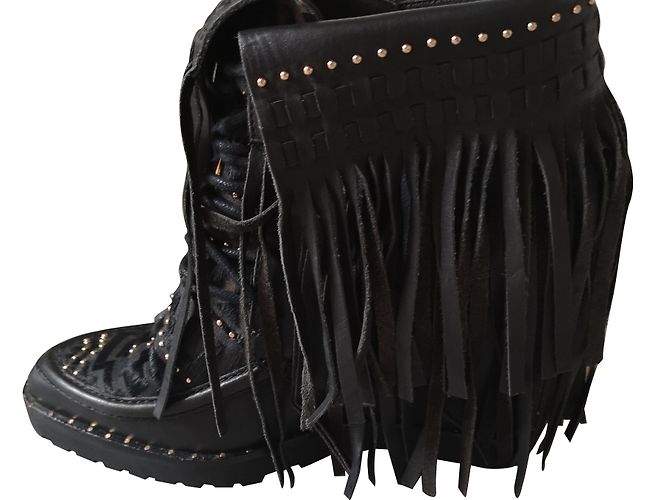Autre Marque Botas con flecos de cuero marrón oscuro IVY KIRZHNER