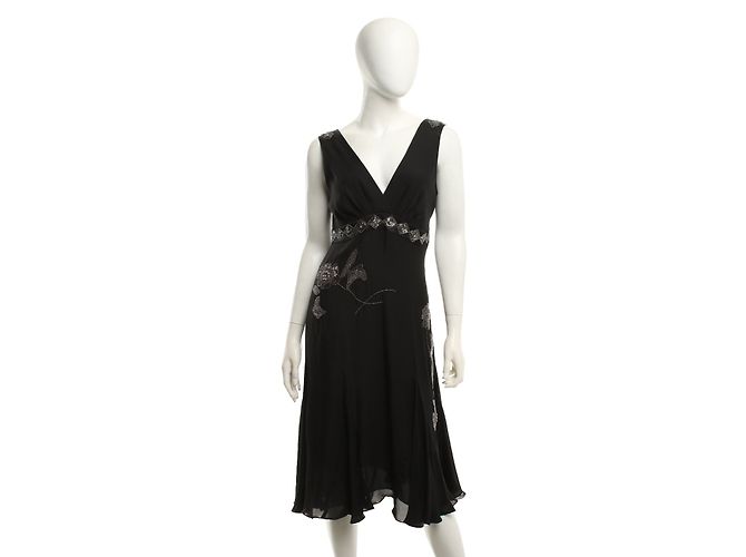 Vestido Ted Baker de seda preto com bordados de pérolas e diamantes Prata