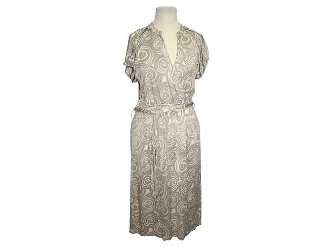Vestido Hugo Boss Branco e Taupe em Viscose
