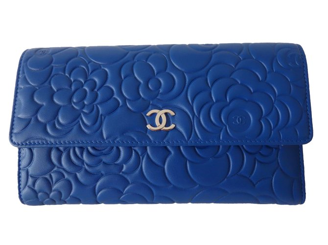 Chanel CAMELIA LEAFLET Blue Grey Leather  ref.89422