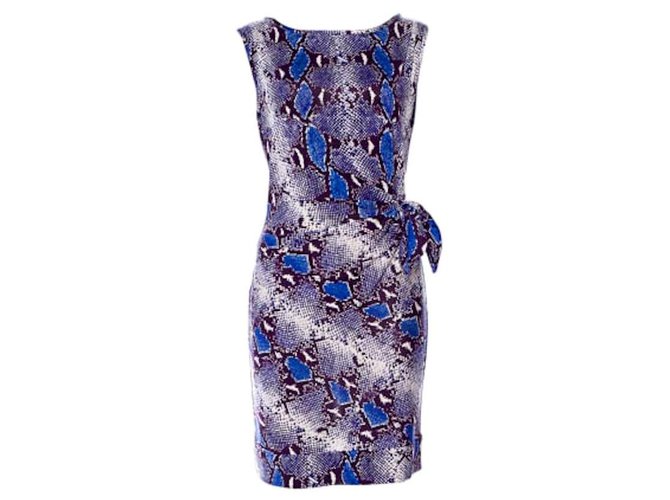 Diane Von Furstenberg New Della dress in Python Pop Medium Blue Iris Black White Purple Silk  ref.89449